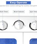 Control panel of Portable Twin Tub Washing Machine 20 Lbs Compact Washer Spinner Combo with timer settings for wash and spin.