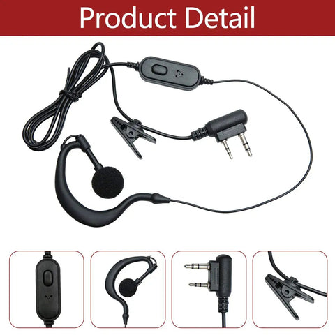 Two Way Radio Earpiece Headset For UV Series Walkie Talkies With K Port Earphone And Microphone PTT Button Clip 360 Degree Rotatable