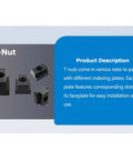 T-nuts for Dual Hand Manual Rotary Indexing Table for Milling Machines, shown in various sizes with slots for installation.