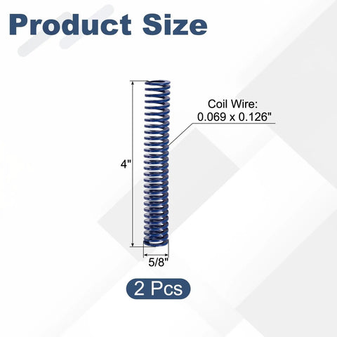 2 Pcs Blue Compression Springs For 3D Printers And Mechanical Gear, 4 Inch Length 5/8 In OD shown with size dimensions.