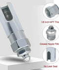 Grease Gun Needle Tip Kit 5 Pc Set With Durable Steel Dispenser Includes Needle Nozzles Filling Nozzle And Tip with close-up of components