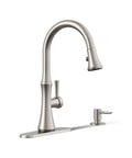 Kaori Single Handle Kitchen Faucet With Pull Down Sprayer And Soap Dispenser In Vibrant Stainless Finish