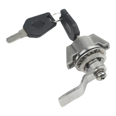 Heavy Duty Cabinet Cam Lock With Two Keys, Zinc Alloy Cylinder Lock in brushed silver finish, shown with keys attached