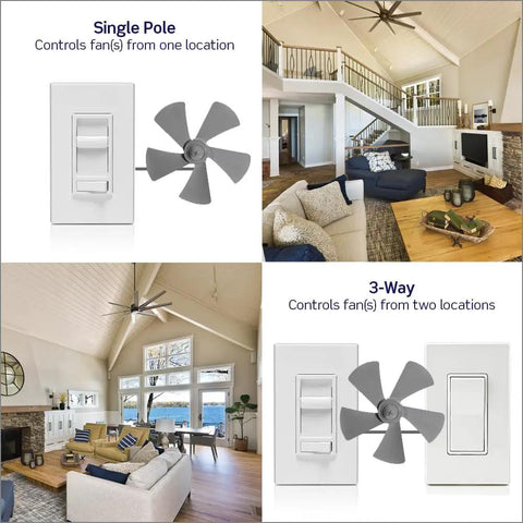 Quiet 3 Speed Ceiling Fan Wall Switch With Slider Control, 1.5 Amp, Easy Install, Slim Wallbox, No Pull Chain, White Finish in room scene