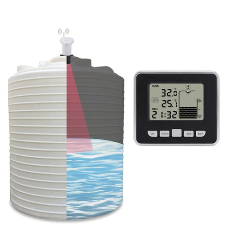 Ultrasonic Liquid Sensor For Water Tank Depth Level Meter With Temperature Display Three Point Three Inch LED Display Easy Setup