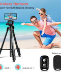 64 Inch Camera And Tablet Tripod With Remote For iPad And iPhone, wireless remote, beach background, aluminum alloy legs