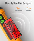Close-up of Pen Style Gas Leak Detector With Four Inch Probe For Sniffing Out Natural Gas And Propane Leaks showing 9 Bar visual alert.