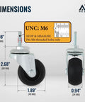 Smooth Rolling M6 Threaded Stem Caster Wheels 2 Inch TPR Rubber Swivel dimensions with detailed measurements