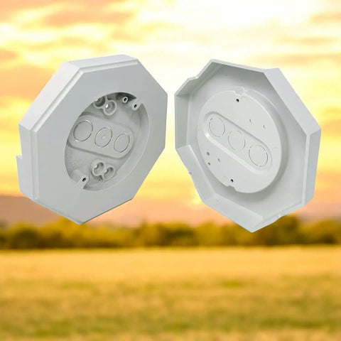 Vertical Siding Lamp Mount Kit With Built-In Box For Lights One Half Inch PVC against sunset backdrop