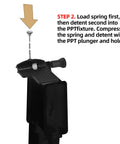 No Sweat Pivot Pin Installation Tool Set Featuring Detent Plunger And Hardened Steel Pins For Fast Bike Derailleur Arm Replacement Smooth Sailing Always Right Now, showing step 2 of spring loading.