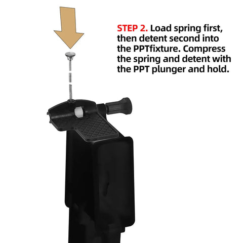 No Sweat Pivot Pin Installation Tool Set Featuring Detent Plunger And Hardened Steel Pins For Fast Bike Derailleur Arm Replacement Smooth Sailing Always Right Now, showing step 2 of spring loading.