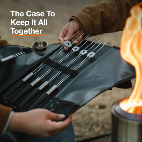 Mesa Outdoor Fire Pit Accessory Pack With 4 Stainless Steel Mini Sticks Stick Rests Pellet Scoop Lid And Carry Case Essential Gear