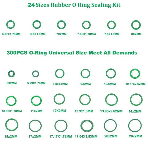 AC O Ring Kit 400 Piece Seal Washer Set for Your Ride, 12 Size O Ring Assortment, R134a R12 Refrigerant Ready, displayed in 24 sizes