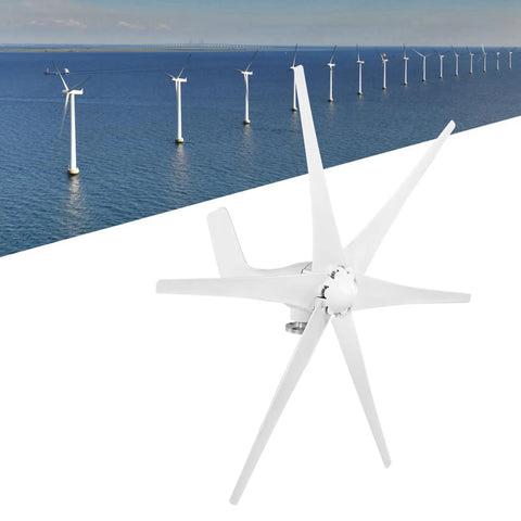 Six Blade Small Wind Turbine Generator 800W 48V Home Power System for Off Grid Cabins showing durable nylon blades.