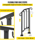 Outdoor Stair Railing For 1 Or 2 Steps Aluminum Handrail For Concrete Or Wood Stairs Black showing adjustable height and screws