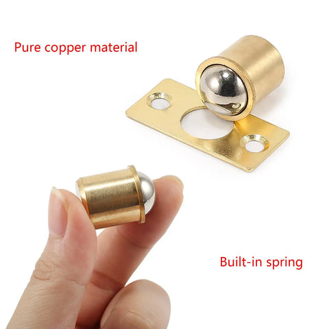 Close-up of Brass Door Ball Catch Hardware for Cabinets and Closets, highlighting pure copper material and built-in spring.