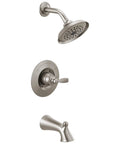 Woodhurst 14 Series Single Handle Tub And Shower Faucet Trim Kit In Brushed Nickel With A Single Spray Shower Head And Easy Install Valve