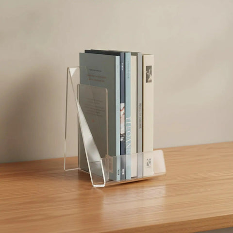 Crystal Clear L Shaped Bookends For Desk And Shelf Organization See Through Acrylic Supports To Keep Your Books Magazines And Files Upright