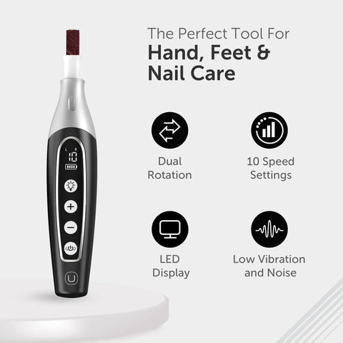 Hella Smooth Cordless Nail File Drill And Thick Toenail Grinder Professional Manicure Pedicure Kit with LED display and 10 speed settings.