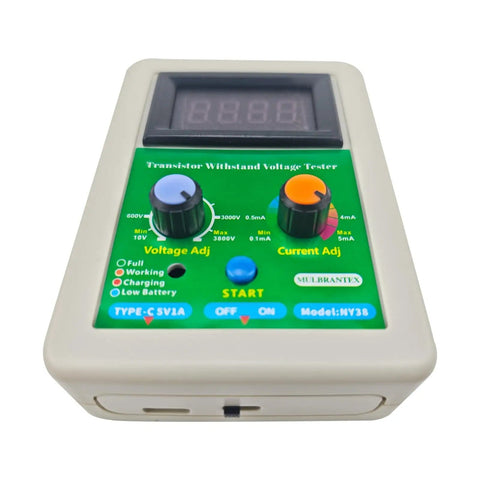 Heavy Duty 0-3800V DC Hi-Pot Withstand Voltage Tester, front view with adjustable dials and digital display, model NY38