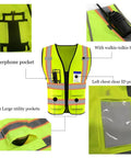 No Sweat High Visibility Reflective Safety Vest With Custom Logo And Deep Pockets Super Snag Free Mesh Neon Blue Crew Wrap Rock Solid 4XL  features interphone and clear ID pockets.