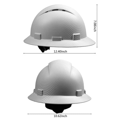 Full Brim Hard Hat With Six Point Ratchet Suspension All Day Comfort OSHA Safety Helmet Lightweight Durable HDPE Carbon Fiber Look
