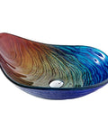 Slick Tempered Glass Vessel Bowls With Clean Striped Oval Shape For Your Modern Bathroom Vanity Counter Setup No Faucet Included showcasing colorful swirl design.