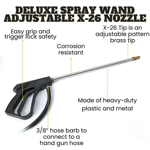 Deluxe spray wand with adjustable X-26 nozzle; corrosion-resistant brass tip; designed for 15 Gallon Gold Spot Sprayer With Prime Pump For Ag And Weed Control.