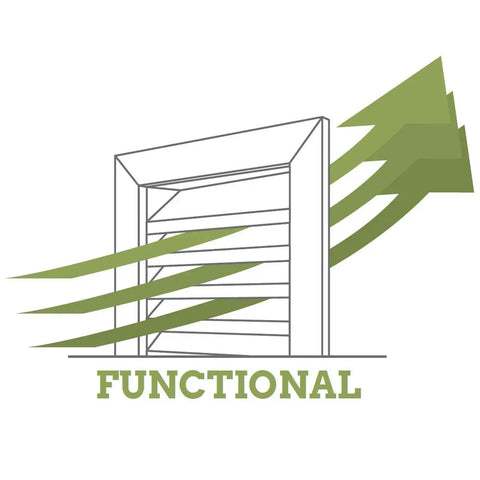Illustration of a Vertical Gable Vent For Exterior with airflow, Western Red Cedar, highlighting ventilation function, includes metal screen.