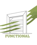 Illustration of airflow through Round PVC Gable Vent With Flat Trim Frame Built Tough Weatherproof Attic Vent. Text "Functional."