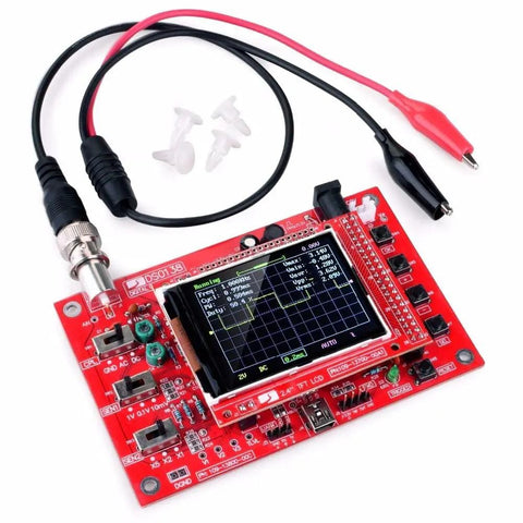 Digital Oscilloscope DIY Module Kit With 1 Msps, 0-200 KHz Range, 2.4 Inch LCD on red PCB board for DSO138 Projects
