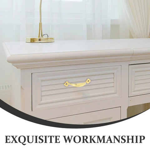 Vintage Zinc Alloy Cabinet Pull Handles 10 Pack for Wardrobes installed on white drawer in rustic setting