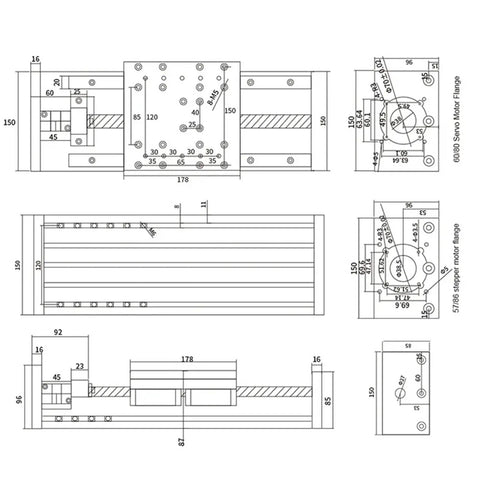 Pro Level Hgr20 Linear Guide Rail Kit With 1605 Ball Screw And 500Mm Sliding Table Rig showing detailed technical drawings and dimensions.