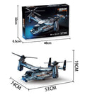 Osprey V-22 Tiltrotor Large-Scale Building Block Kit With 1480 Pieces on display with dimensions and packaging