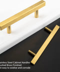Gold Cabinet Handles 10 Pack 5 Inch Brushed Brass T Bar Drawer Pulls For Kitchen Cabinets And Cupboards Smooth Finish Easy Grip 128mm Centers That Lasting Quality shown on white and black surfaces.