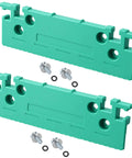 Two Piece 1/8 Inch Thin Rip Push Block Table Saw Safety Jig with green plastic jig legs and mounting hardware.
