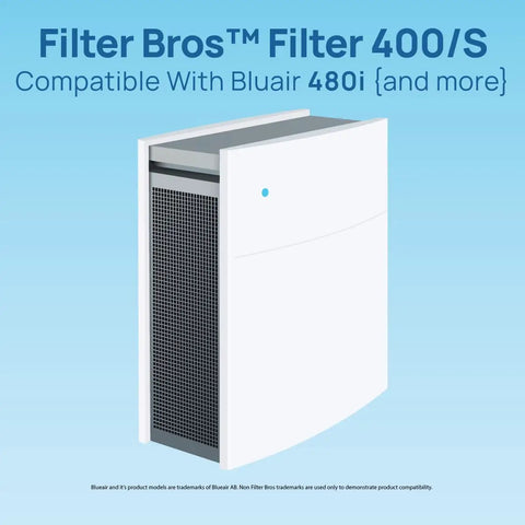 Replacement HEPA Particle Filter For Blueair 480i And 400 Series Classic Air Purifiers shown in white casing
