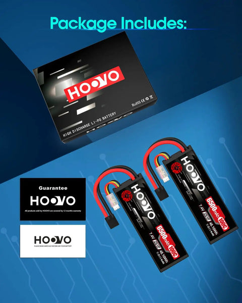 2S LiPo Battery 7.4V 6500mAh 100C RC Battery Pack Hard Case With TR Plug And EC5 Connector For RC Cars Trucks Two Pack