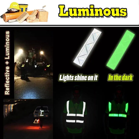Fresh High Visibility Safety Vest With Custom Logo Design And Front Zipper Featuring Glow In The Dark Reflective Tape For Construction Job Sites And Road Crews glowing in dark with reflective features.