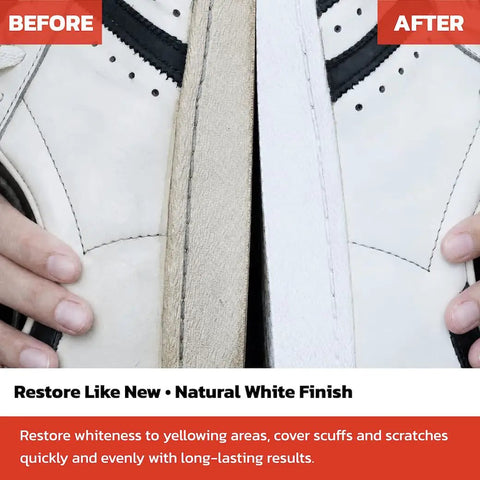 Make Your Kicks White Again With This Sneaker Whitener For Shoes That Works On Canvas Leather Foam And Rubber 2.53 Fluid Ounces With Wide Sponge Applicator For Quick Easy Coverage And Instant Yellowing Removal before and after effect on sneakers