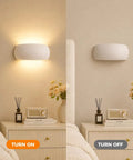 Ring Wall Sconce, Modern Minimalist LED Wall Light with PC Shade, shown turned on and off beside a nightstand decor.