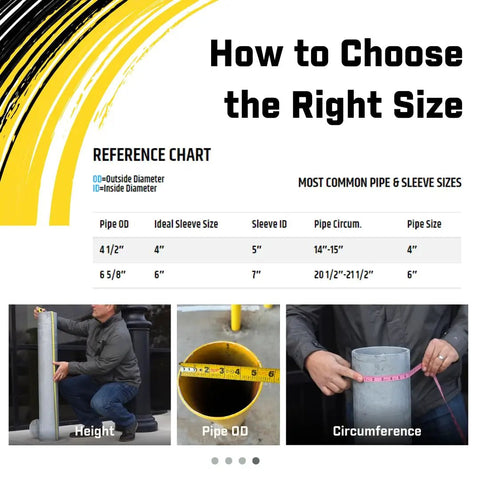 How to Choose the Right Size chart for Heavy Duty Red Safety Bollard Cover Fits 6 Inch Steel Pipe size options and measurements.