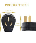 Heavy Duty Nema 10-50P Plug For Electric Dryer And Range 50 Amp 125 250 Volt showing size dimensions of 2.36in x 2.75in x 2.95in.