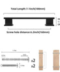 2 Pack Slick Matte Black Cabinet Handles 6-1/4 Inch 160mm Long Kitchen Cupboard Drawer Pulls dimensions and hardware diagram