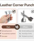 Comparison of leather corner punch set highlighting electroplating, shine, and sharp edges for 14 Sizes Leather Corner Punch Set With Half Round Punch And Rubber Hammer For DIY Leathercraft Belts Wallets Bags 10mm To 40mm Durable Alloy Steel Build.