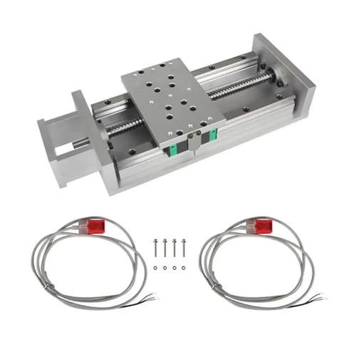 CNC Linear Motion Actuator With 200mm Stroke For X, Y And Z Axis Sliding Table Rail Guide Dual Linear Slide Rails, Limit Switches, And Motor Mount Built To Move For Precise Motion Control