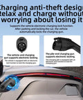 Slick 20 Foot 32 Amp J1772 EV Extension Cord Level 1 And Level 2 Charger Compatible showing anti-theft design with vehicle-end charging gun.