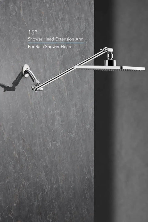 Boss Level High Pressure Rainfall Square Showerhead With 8 Inch Face And 15 Inch Extension Arm 304 Stainless Steel mounted on wall
