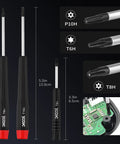 17 In 1 Gamebit And Tri Wing Screwdriver Repair Kit showing P10H, T6H, T8H drivers with sizes, used for Nintendo, Xbox, PlayStation repair.