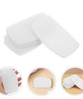 10Pk Self Adhesive Sneaker Heel Repair Patches Snug Fit Breathable Mesh Liner in white, showing multiple patches stacked.